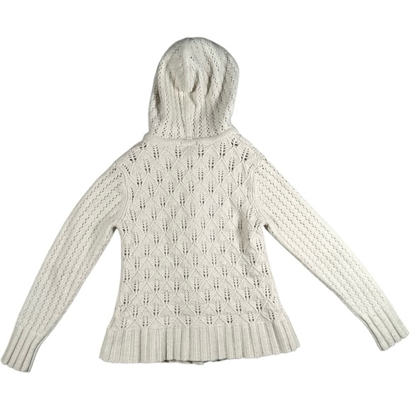 Eddie Bauer Wool Blend Cardigan Sweater Wood Toggle Buttons Cream Large Hood - Picture 3 of 9